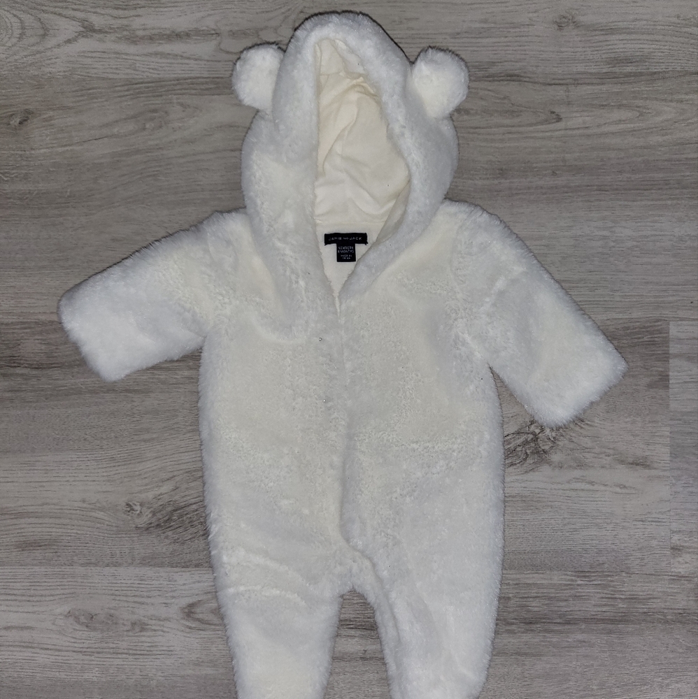 White fur Janie and Jack onesie 0 months
